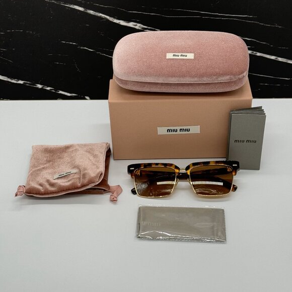 NEW MIU MIU MU10ZS 19P2Z1 WOMEN MIU MIU HAVANA GOLD SUNGLASSES MU 10ZS 19P2Z1 - Picture 15 of 15